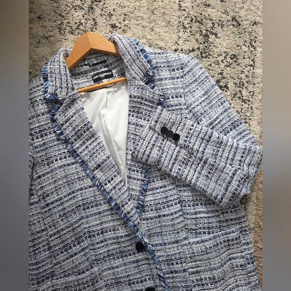 Karl Lagerfeld Jackets & Blazers - Karl Lagerfeld Tweed Blazer Jacket Womens 14 Blue White Preppy Academia Chic